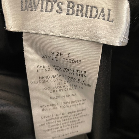 David’s Bridal V-Neck Black Halter Maxi dress with pleated and ruffle detail. - Picture 11 of 12